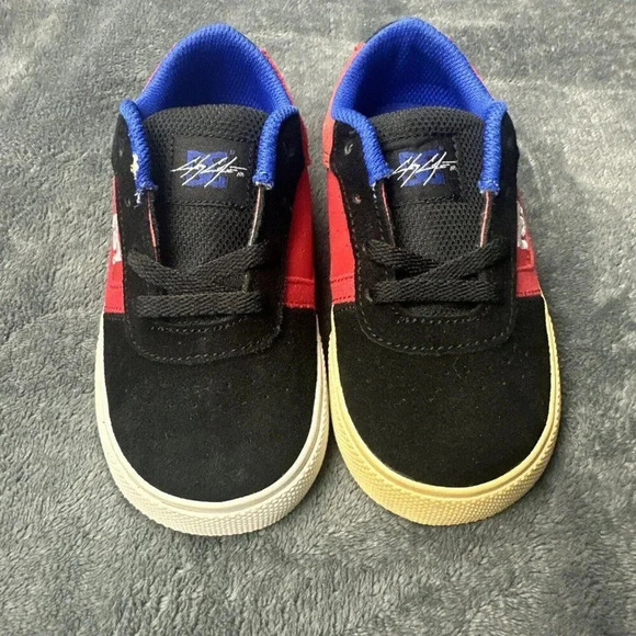 DC Chris Cole Red Black Leather Suede Skate SHOES Kids Toddler Size 9 Sneakers - Picture 10 of 16